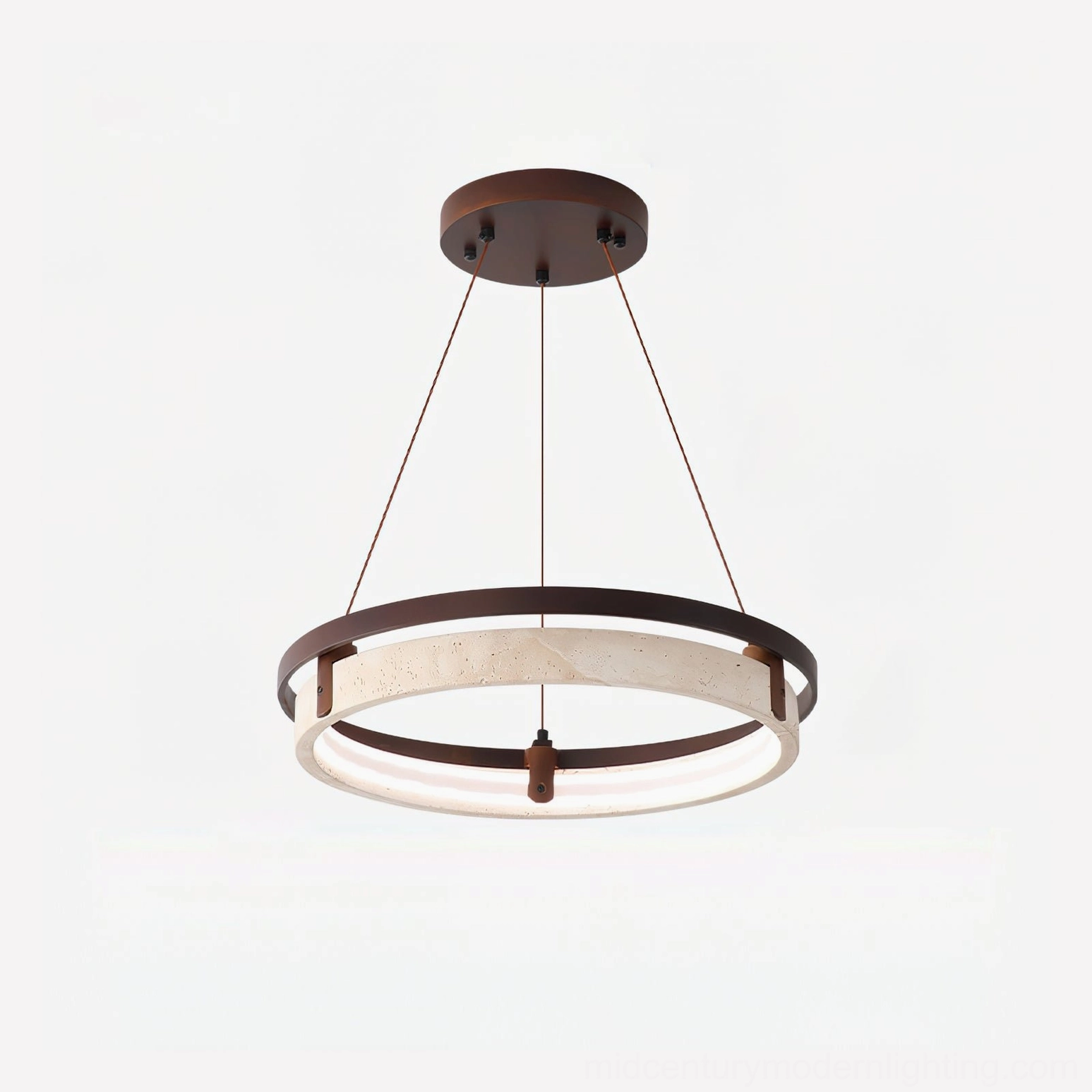Medium travertine ring pendant light 20.9 inch diameter with integrated LED and warm light output