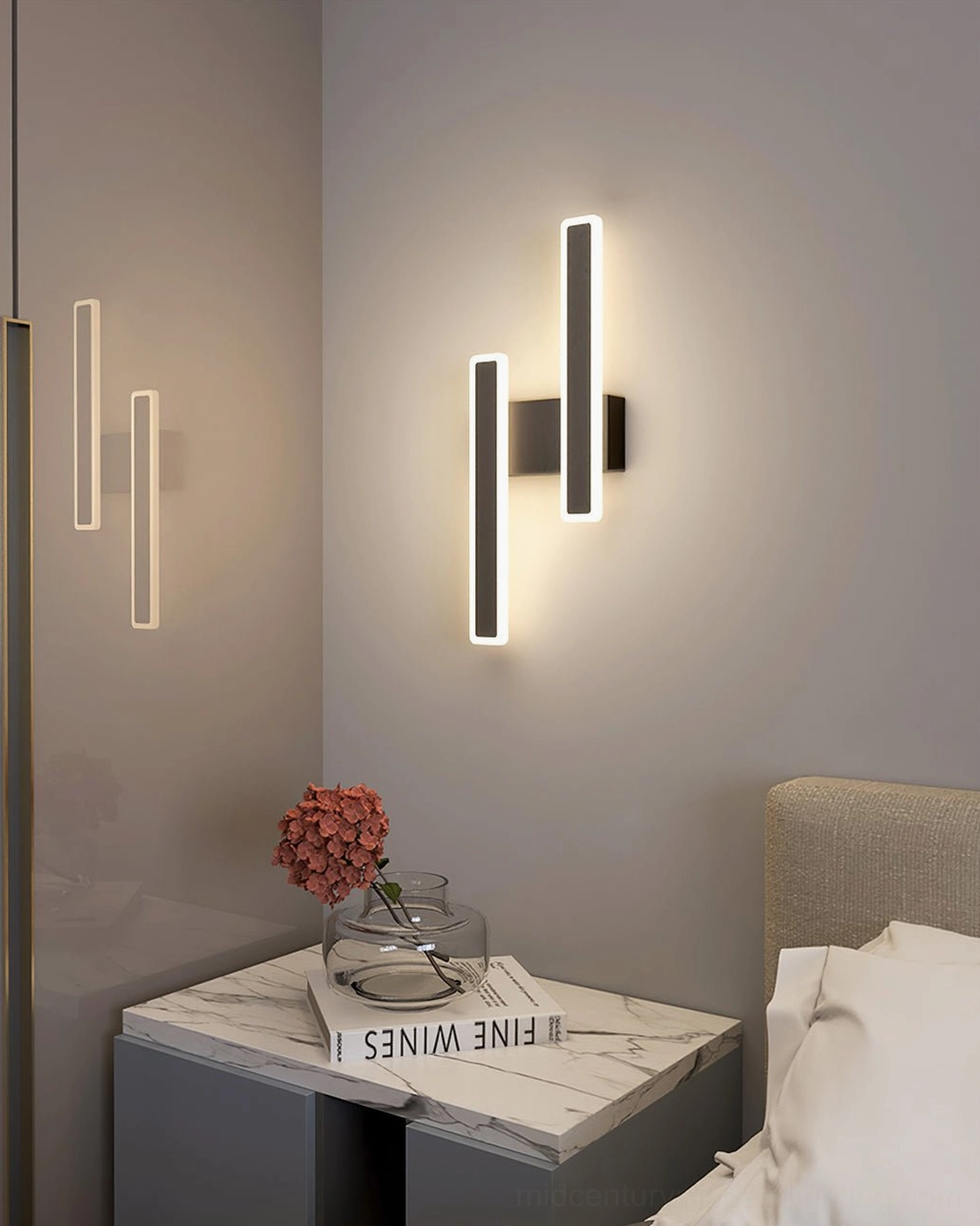 Mel LED wall sconce bedside installation - warm modern bedroom intimate ambient light