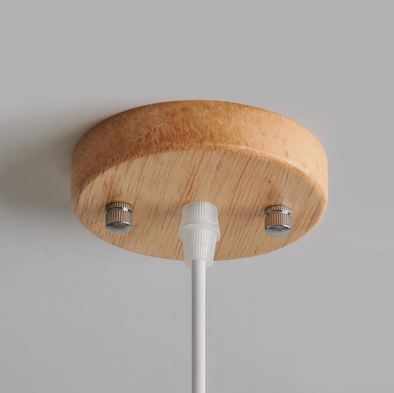 Mellow glass pendant with wood accent showing detailed craftsmanship of frosted glass shade and mounting hardware
