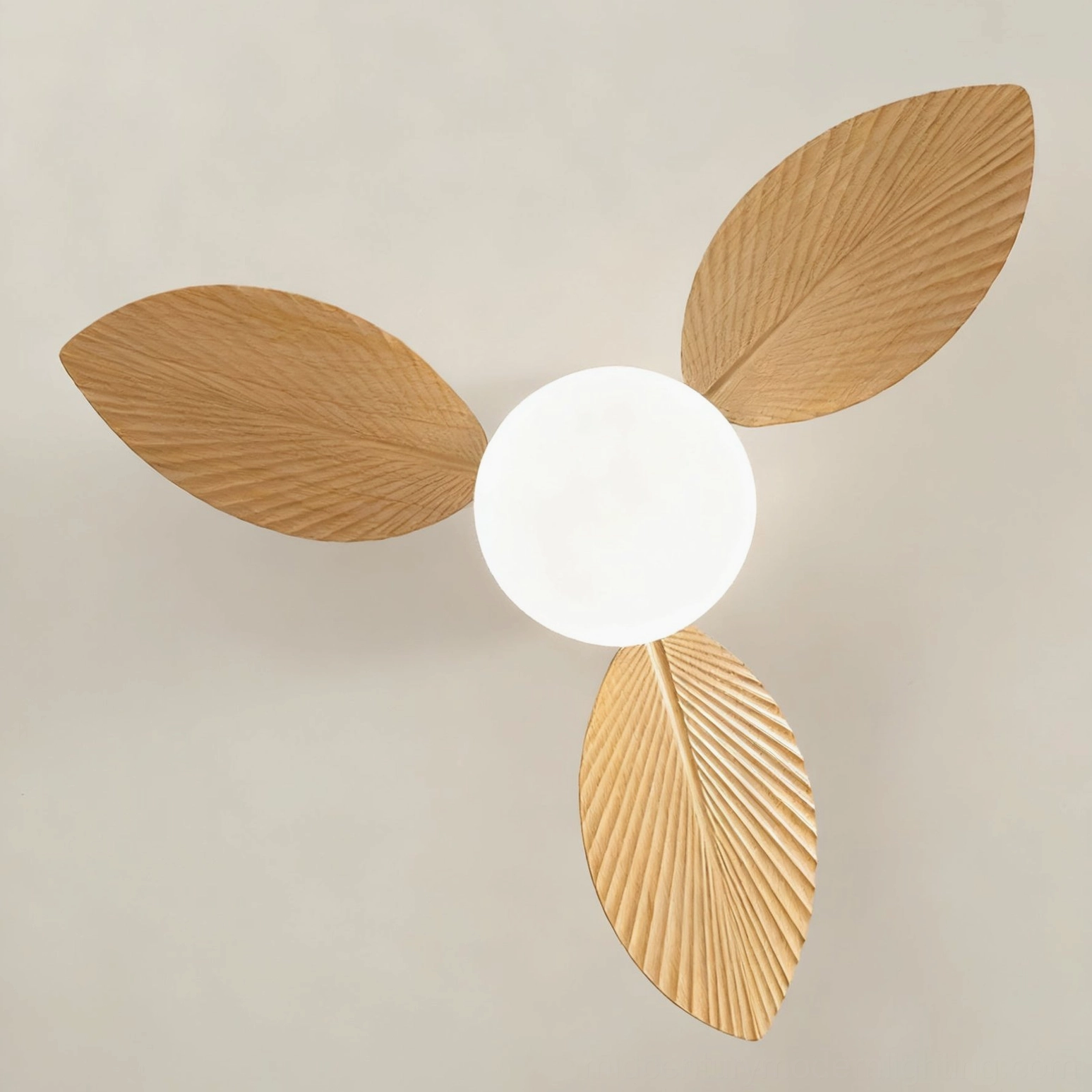 Melorie tropical palm ceiling fan light with three-color changing LED, showing warm and cool lighting modes