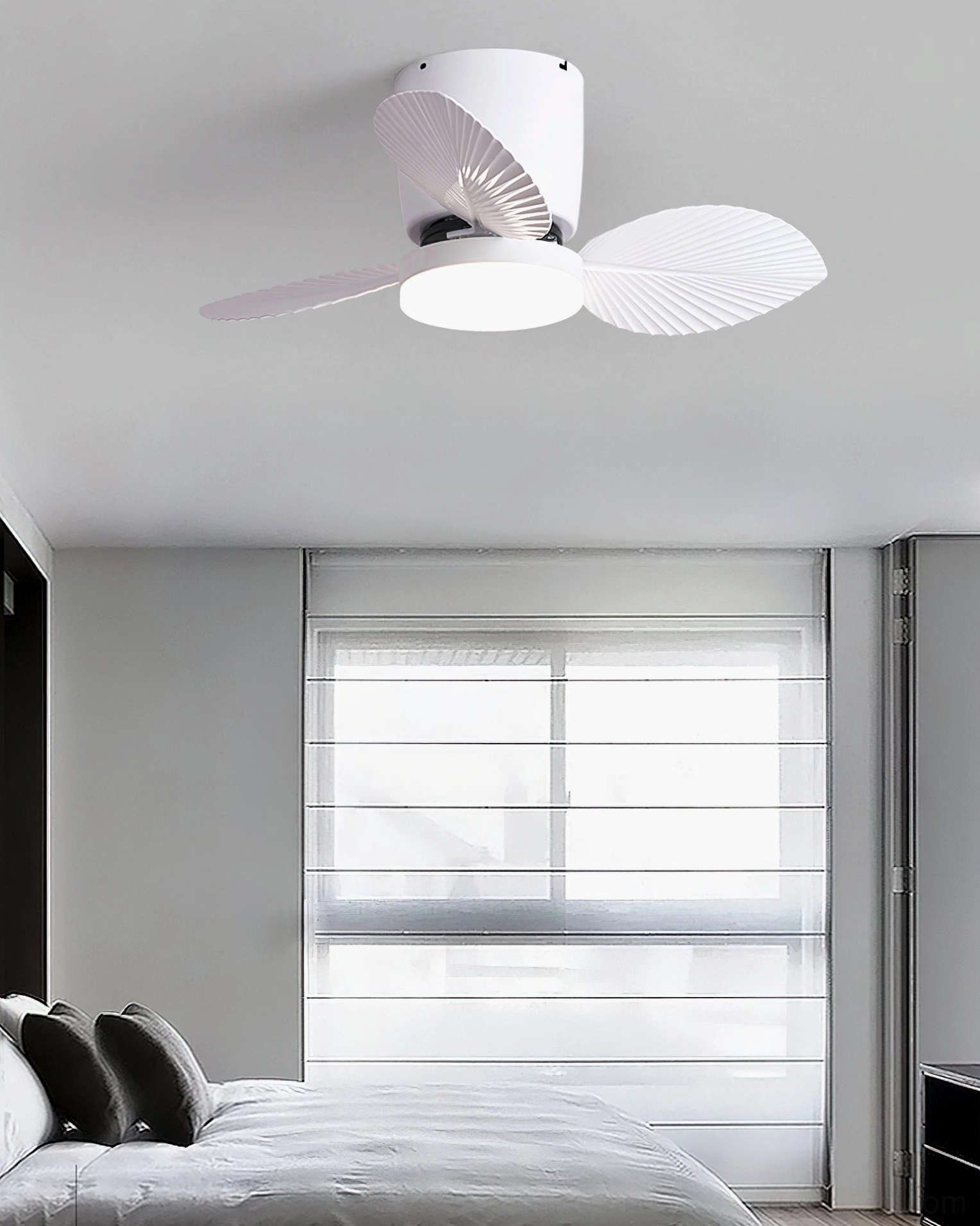 Melorie tropical ceiling fan light wood color finish, boho interior design with natural aesthetic and botanical elements