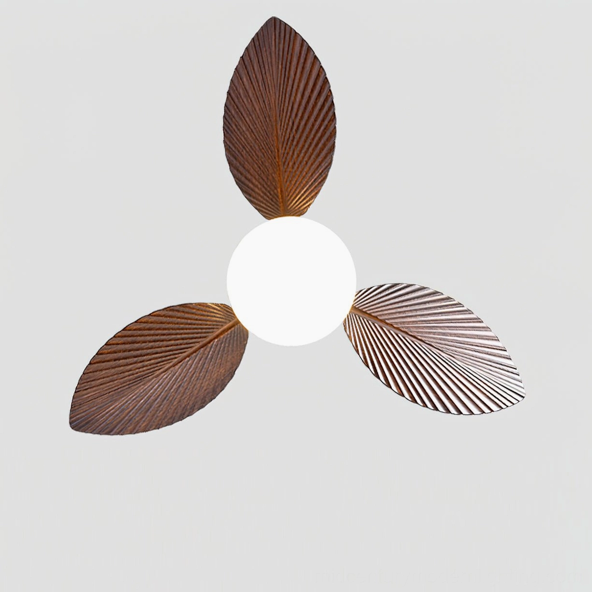 Melorie tropical palm ceiling fan light hero image, complete product view showing 82cm diameter botanical blade design
