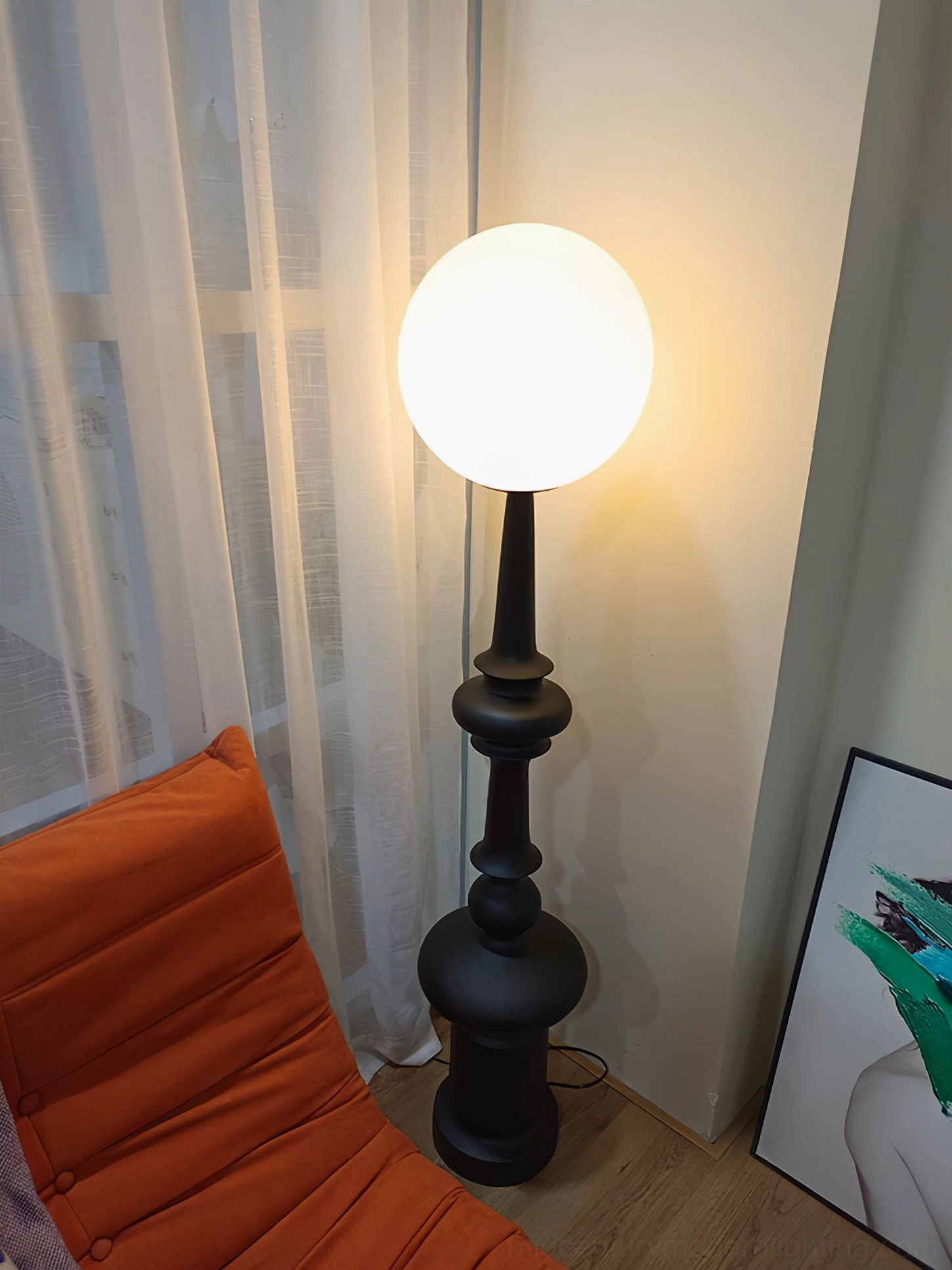 Melrose floor lamp warm white LED bulb installed glowing ambiance demonstration