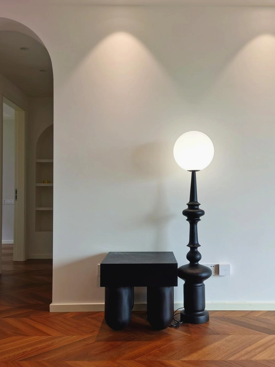 Melrose floor lamp paired with mid-century furniture complementary design elements