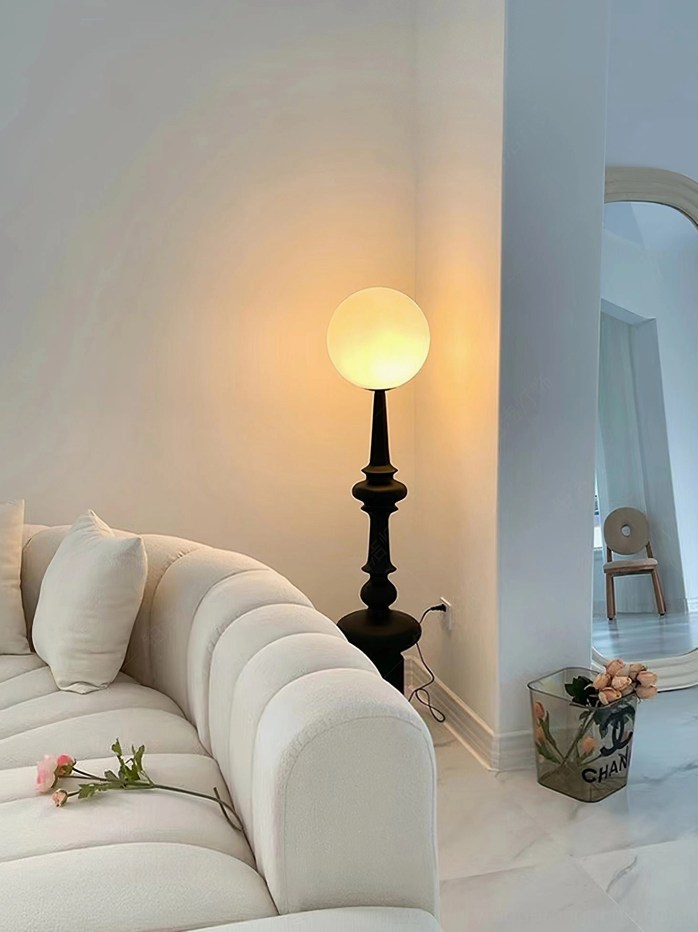 Melrose modern floor lamp transitional interior design neutral color palette
