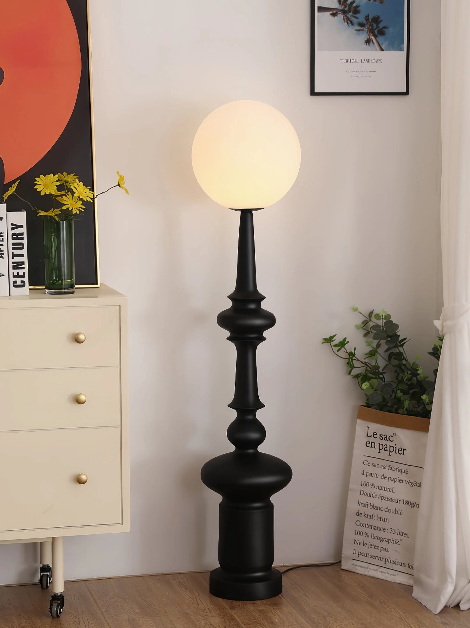 Melrose spherical floor lamp lighting effect frosted shade glow warm ambient illumination