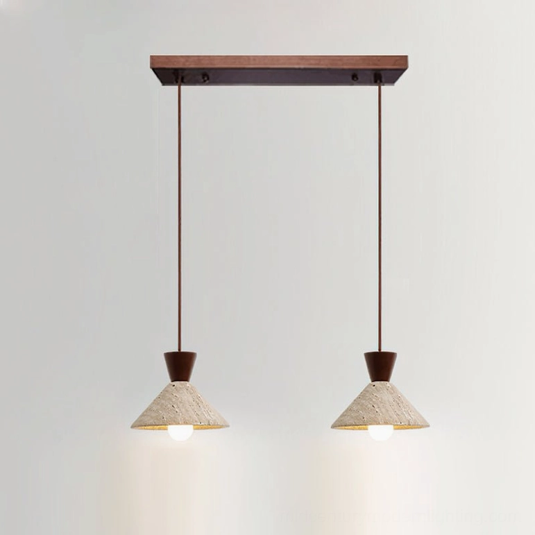 Two-light Menra pendant configuration ceiling suspended travertine wood japandi arrangement
