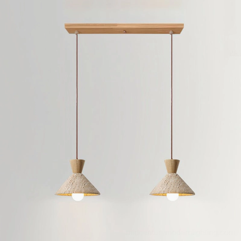 Menra two-light pendant wood color travertine stone contemporary dining light fixture