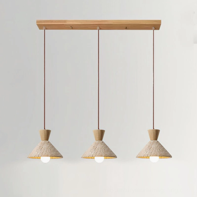 Menra pendant light natural wood color travertine stone combined japandi aesthetic