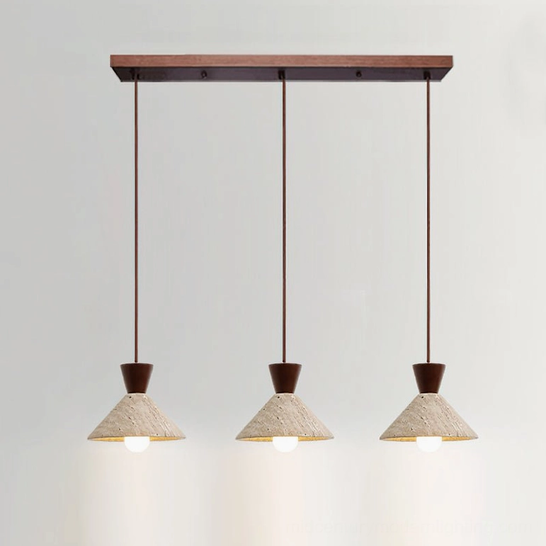 Menra pendant light walnut color wood base beige travertine organic modern fixture