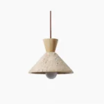 Menra travertine pendant light single-light configuration front view minimalist wabi-sabi stone texture