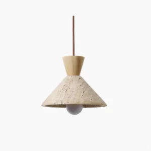 Menra travertine pendant light single-light configuration front view minimalist wabi-sabi stone texture