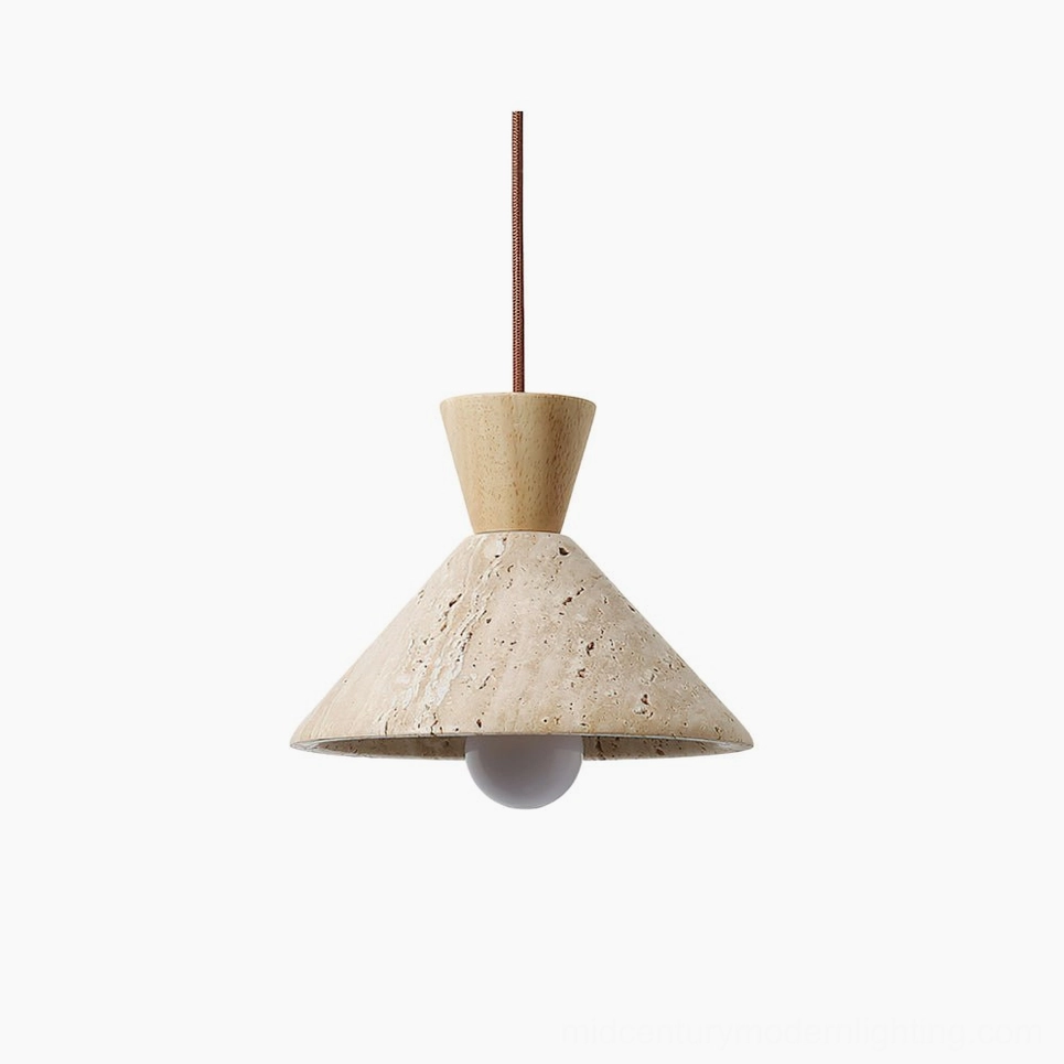 Menra travertine pendant light single-light configuration front view minimalist wabi-sabi stone texture
