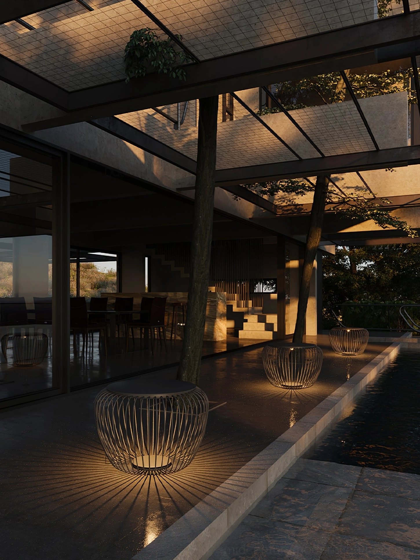 Meridiano outdoor table light integrated LED warm glow functional tabletop surface