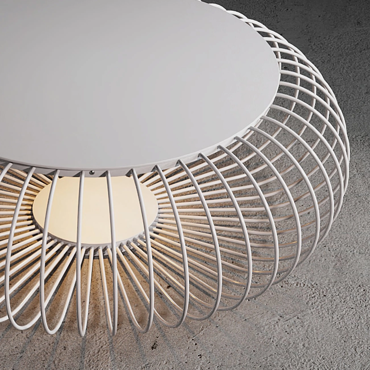 Meridiano table light close-up underside white diffuser integrated LED concrete floor