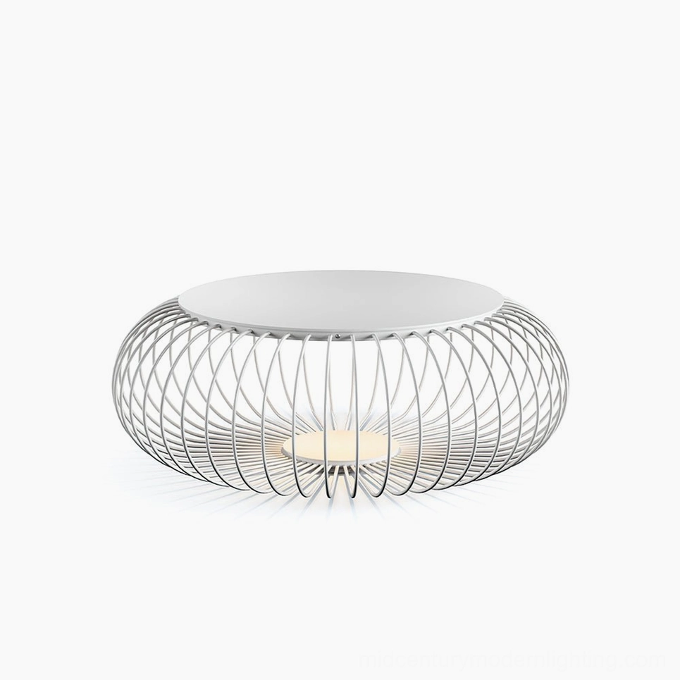 Meridiano modern garden table light white wire frame top-down view minimal background