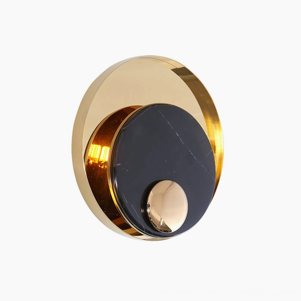 Metamorphosis modern wall lamp marble sconce with geometric gold accents, contemporary interior design element