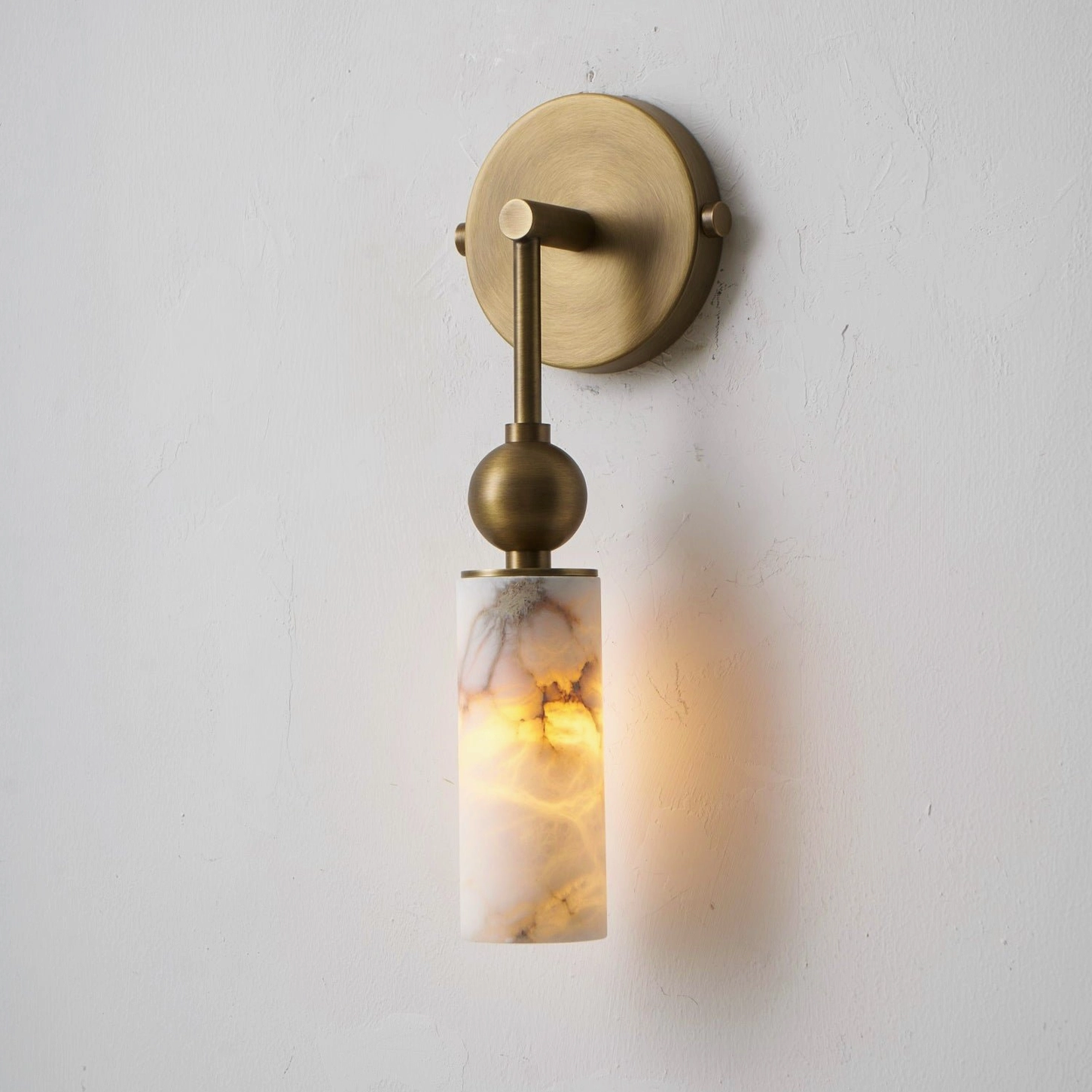 Metro Alabaster wall sconce single-head brass finish architectural detail and mounting system