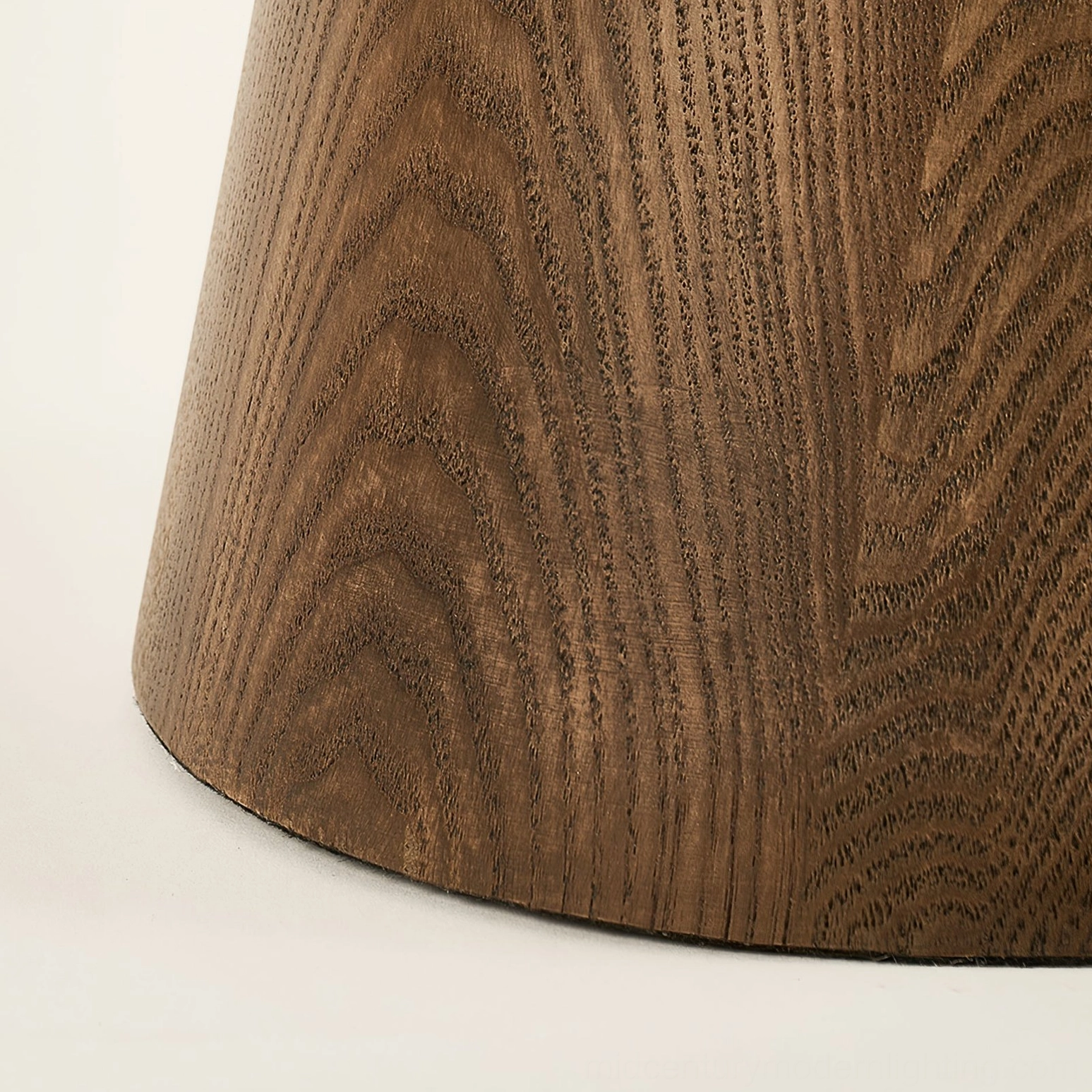 Mezzo tapered wood base mid-century modern floor lamp angle view showing proportions and finish