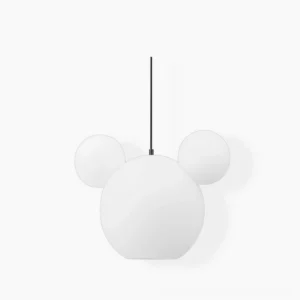 Mickey pendant lamp with frosted glass shade, front view on white background, minimalist modern design