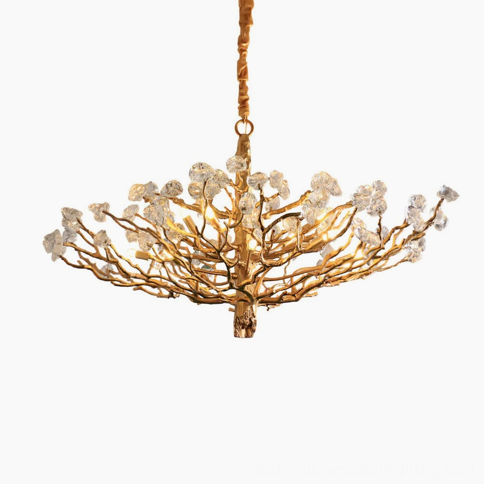 Mid-century modern inspired 12-head gemstone branch chandelier 39.4 inch expansive installation