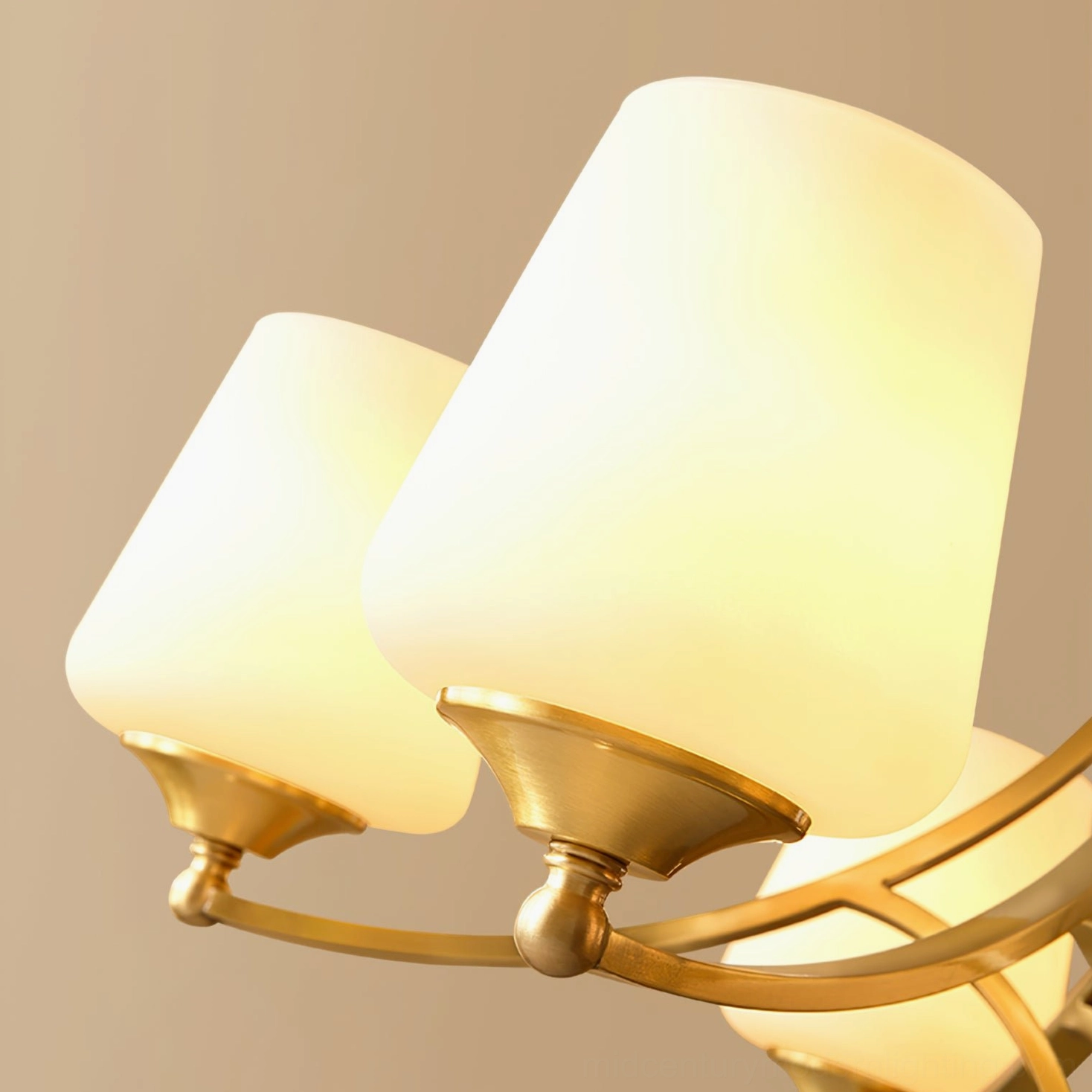Tuileries mid-century brass chandelier hanging in contemporary residential interior space