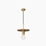 Mid-century modern brass pendant lamp with clear glass shade - front studio view
