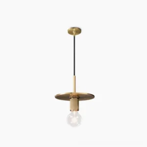 Mid-century modern brass pendant lamp with clear glass shade - front studio view