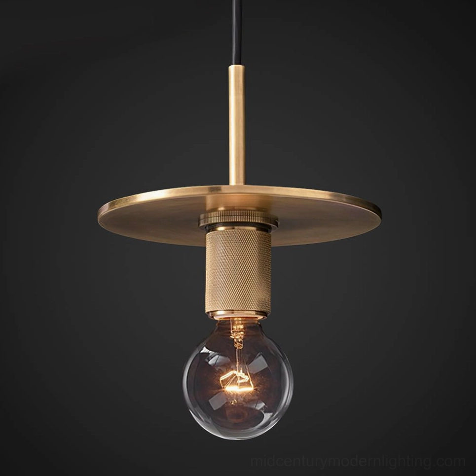 Mid-century brass pendant with clear glass - hanging fixture detail