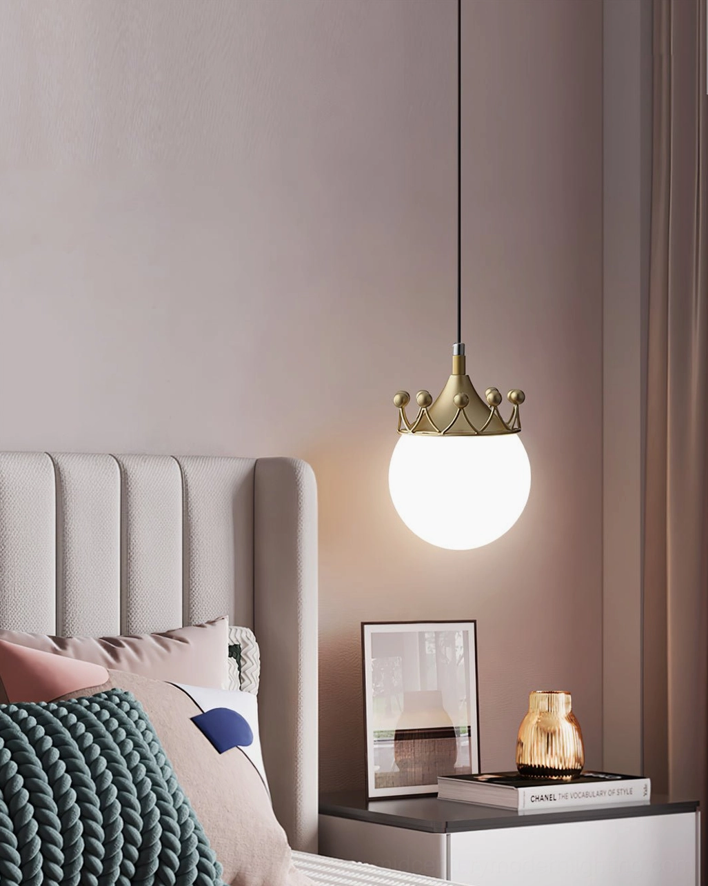 Mid-century modern crown globe pendant light in contemporary home interior, creating focal point with elegant design