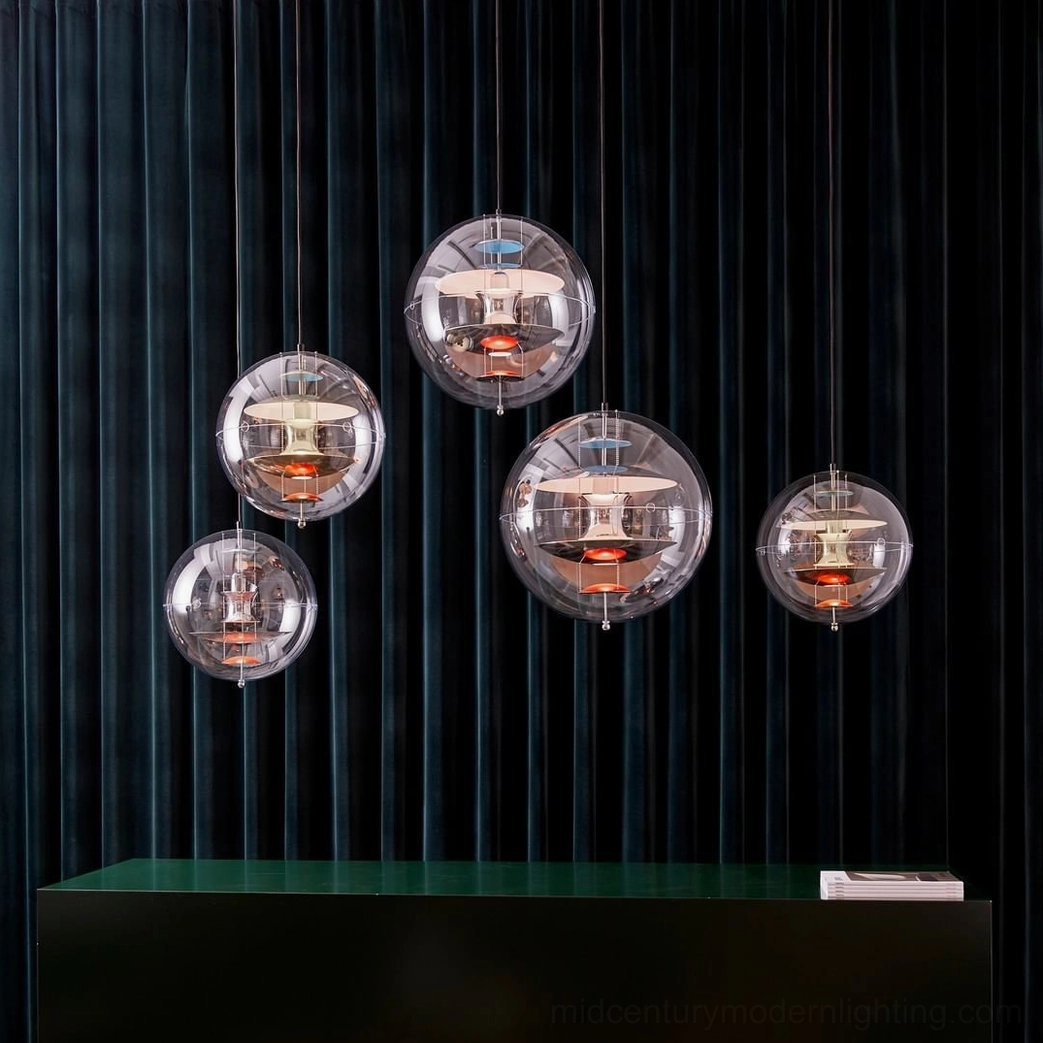 Mid-century globe ceiling light in modern living room or kitchen setting