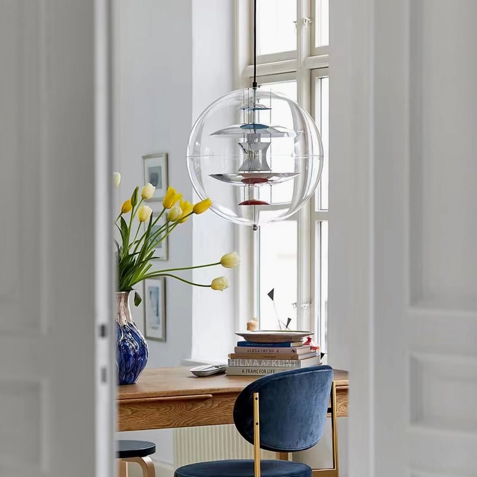 Mid-century globe pendant light installation showing proper ceiling mounting placement
