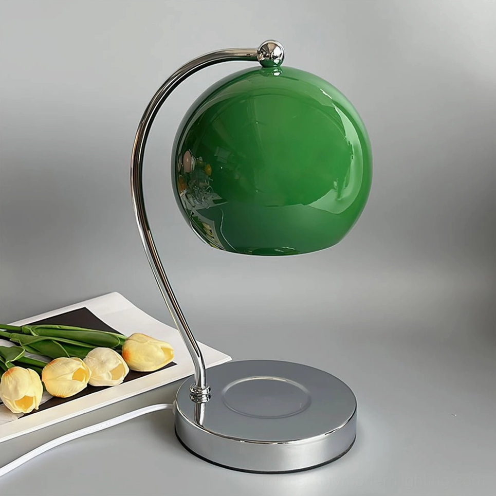 Retro globe table lamp green shade mid-century modern craftsmanship premium glass
