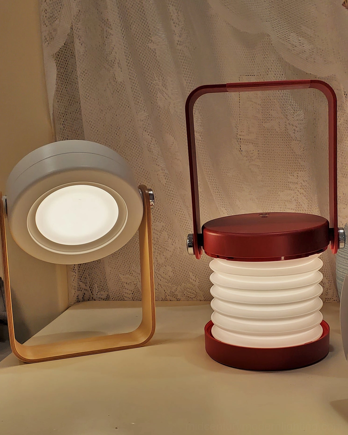 Mid-century modern lantern table lamp with dimmable brightness, stacked disc honeycomb light diffusion
