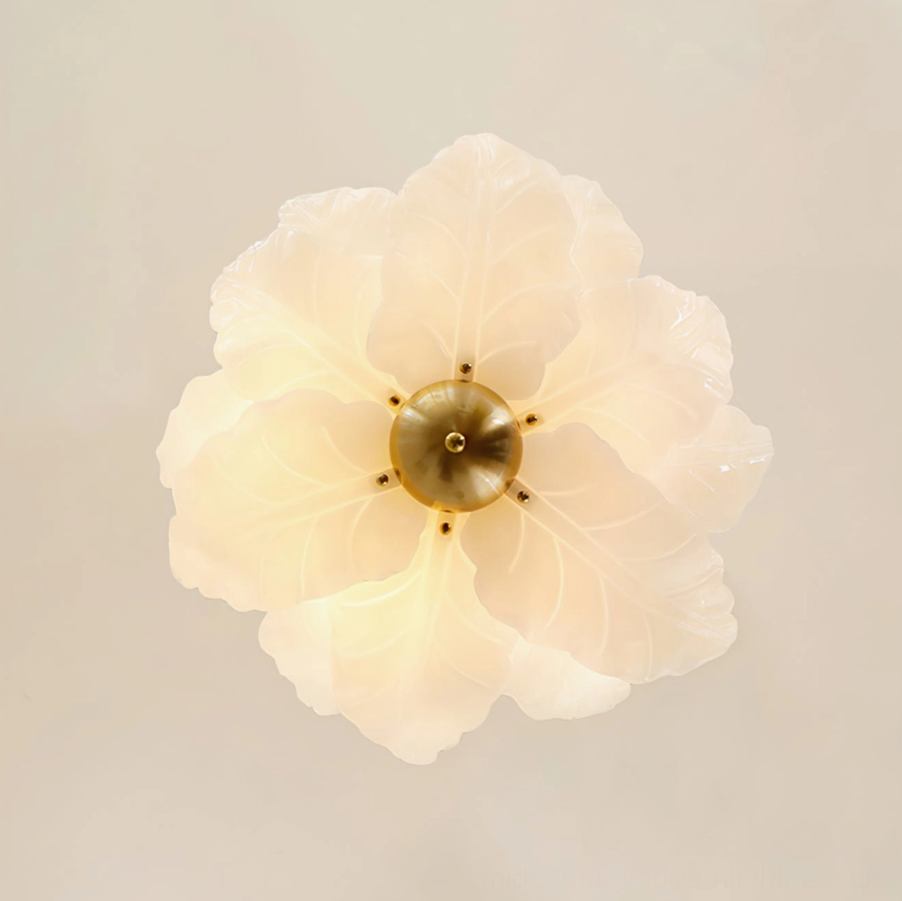 Mid-century modern leaf glass flush mount ceiling light architectural detail showing petal leaf design and glass craftsmanship