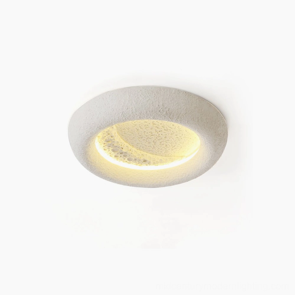 Mid-century modern LED ceiling fixture with stepless dimming showing variable light intensity levels