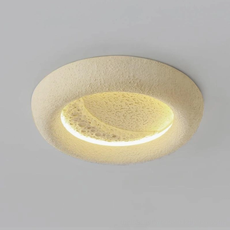 Mid-century modern lunar ceiling lamp Model A 42cm diameter creating focal point in minimalist bedroom