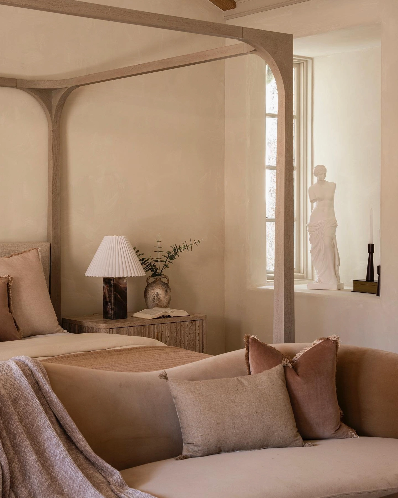 Bianca marble table lamp mid-century modern design with natural stone base and fabric shade