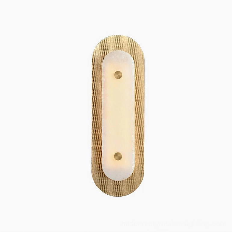 Vance Mid-Century Modern Wall Sconce compact size, white alabaster and polished gold finish