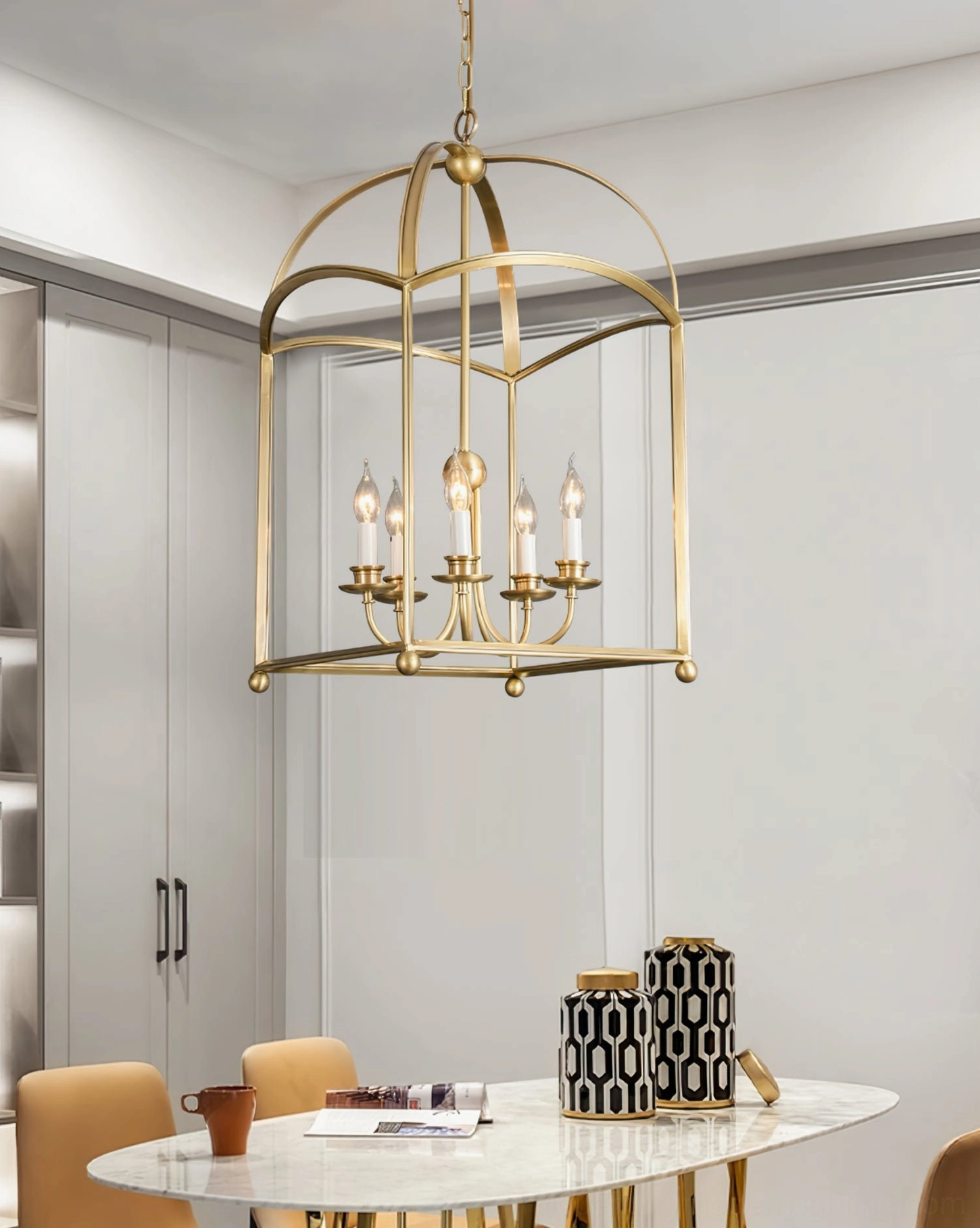 Mid-century modern pendant lamp brushed brass finish architectural design