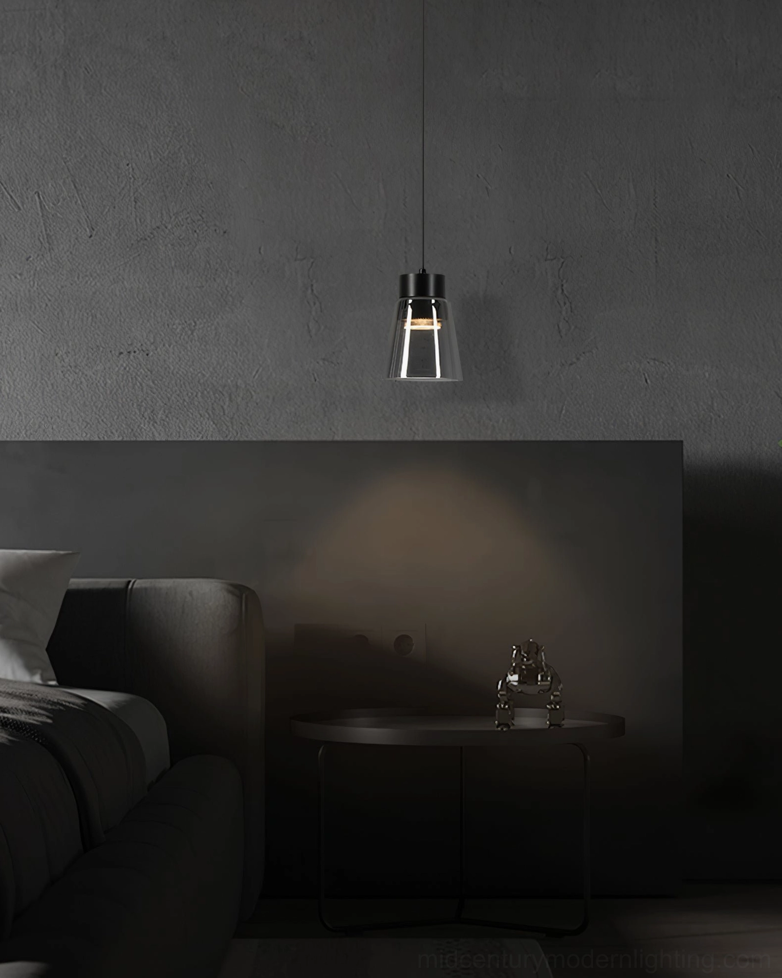 Mid-century modern inspired smoke grey cone pendant with clean minimalist design aesthetic