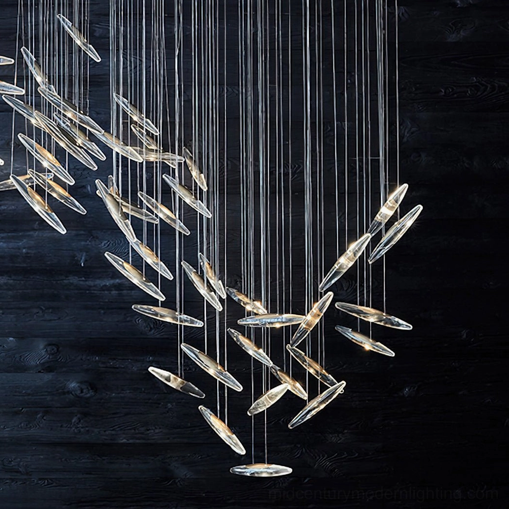 Mid-century modern glass chandelier with refined craftsmanship and elegant suspension system
