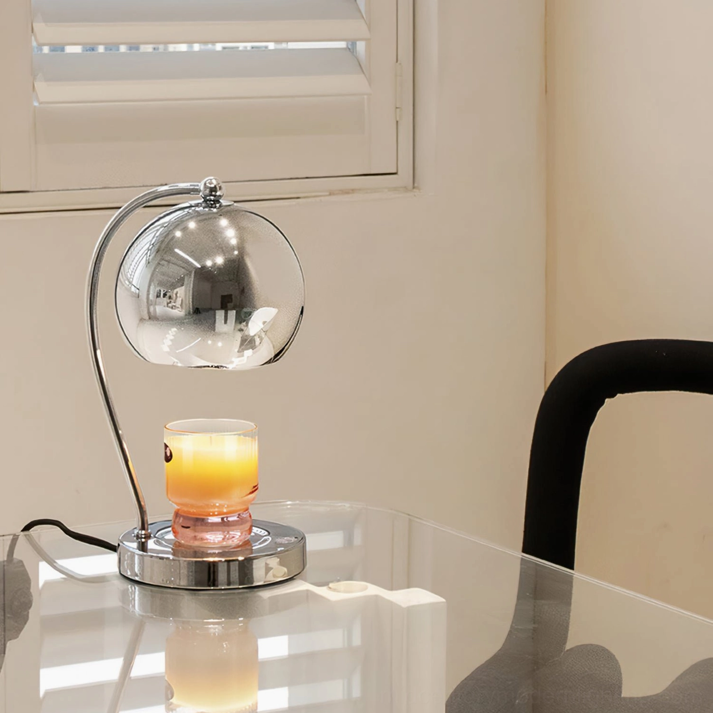 Scandinavian sphere table lamp multiple color options chrome green off-white detail shots