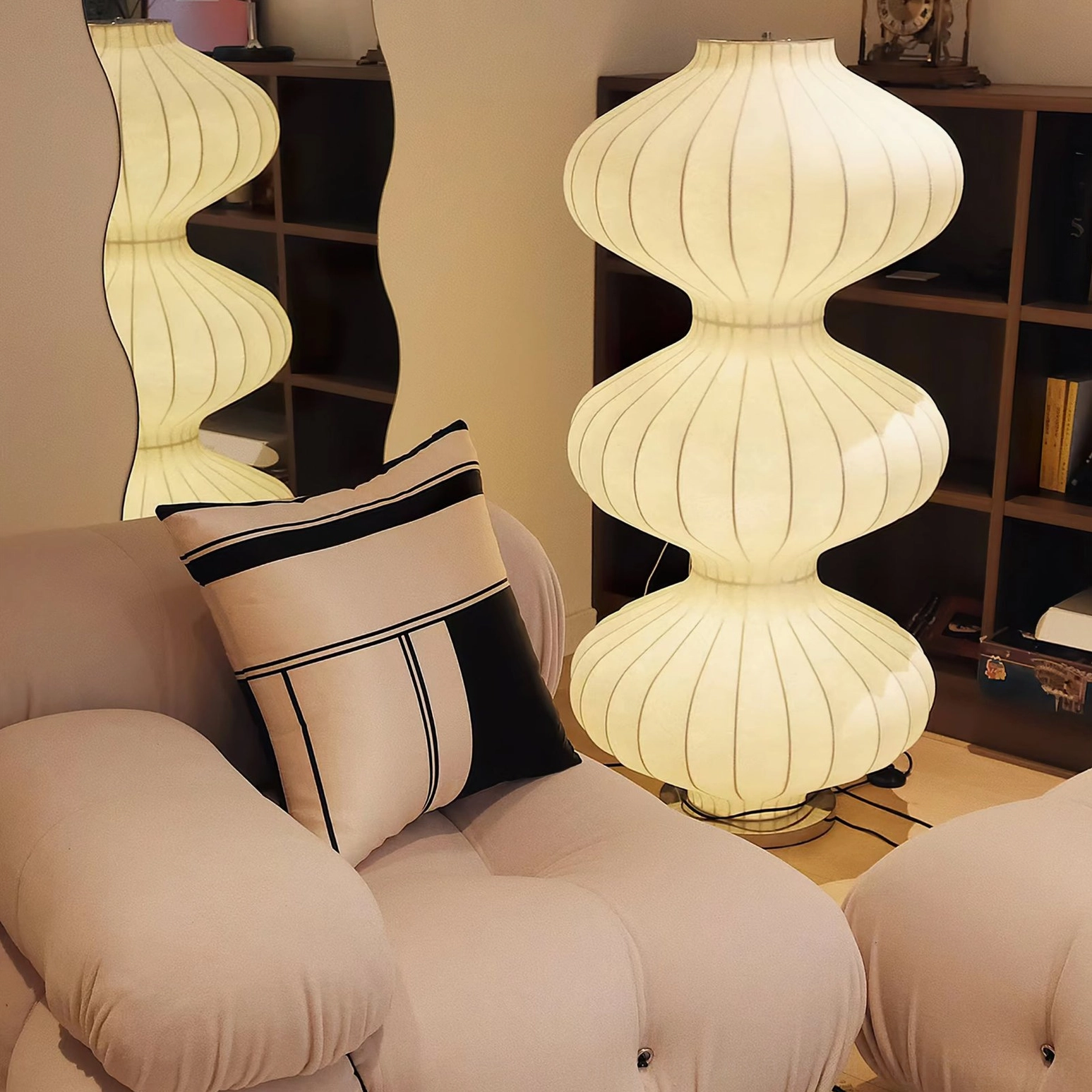 Mid-century modern inspired silk gourd floor lamp showing form and function balance