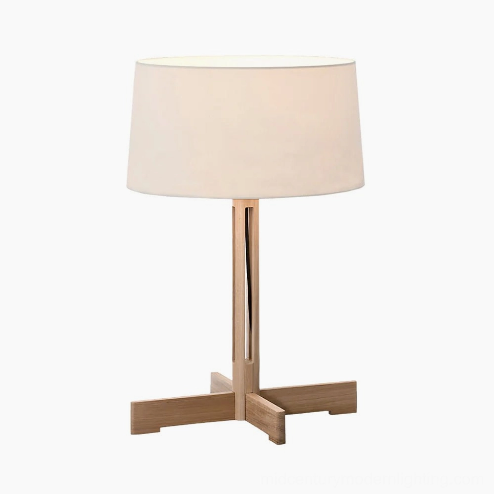 Mid-century modern wooden table lamp architectural cross-shaped base design element