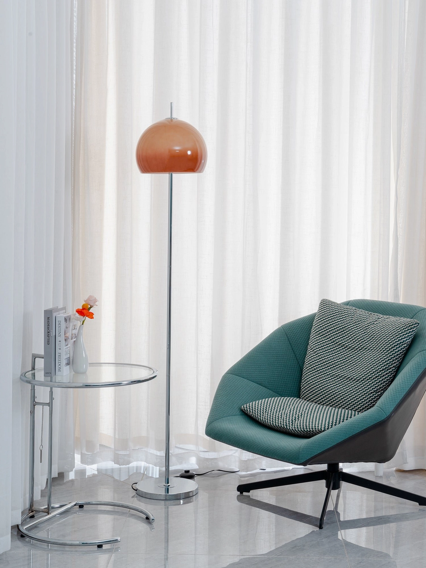 Mid-century mushroom lamp in residential decor creating period aesthetic