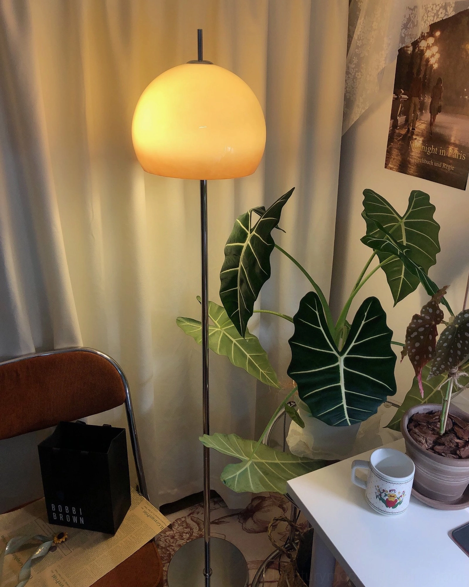 Mid-century mushroom dome lamp angle view showing sculptural design form