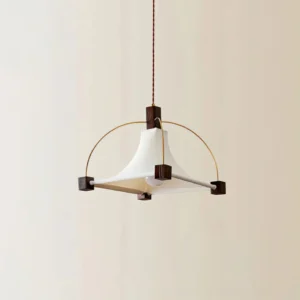 Square fabric pendant light shade mid-century modern design overhead angle