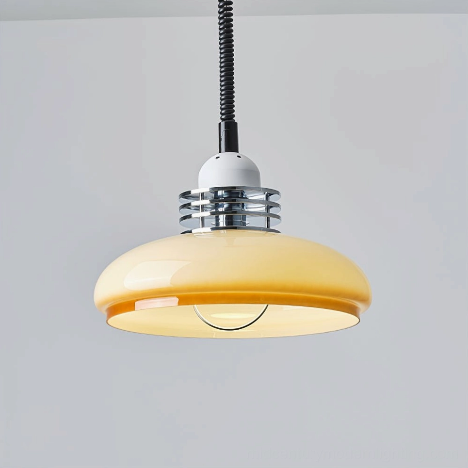Mid-century modern beige orange gradient pendant lamp detail showing connection point and suspension hardware