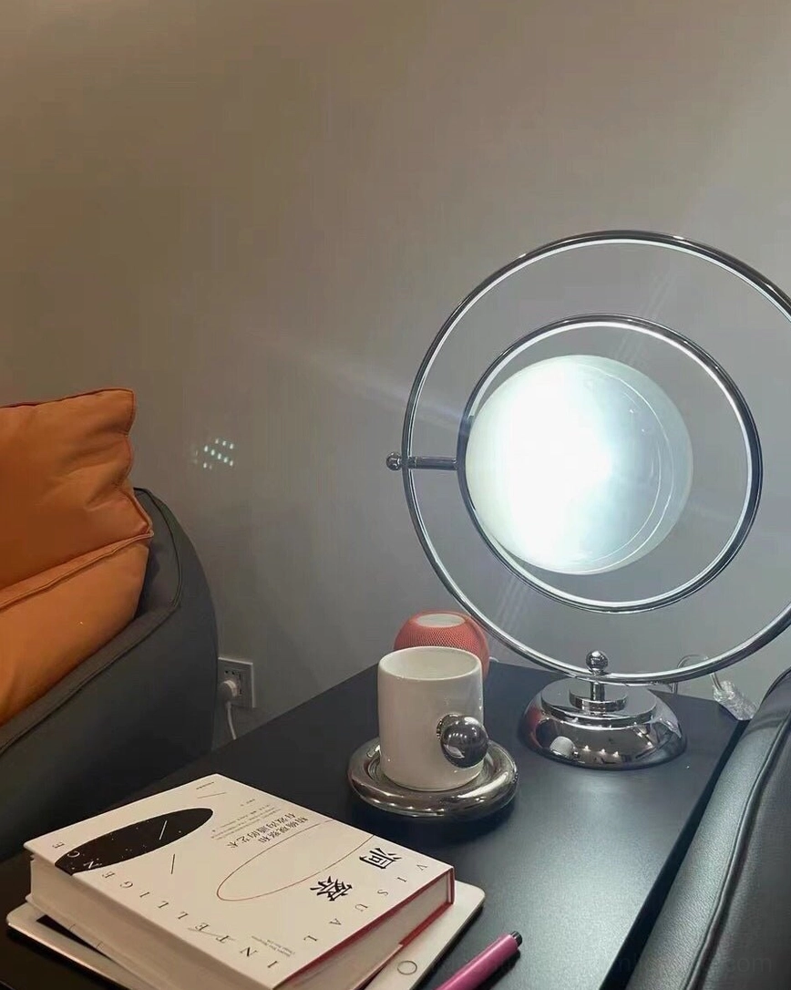 Mid-century modern planet table lamp illuminating contemporary home interior